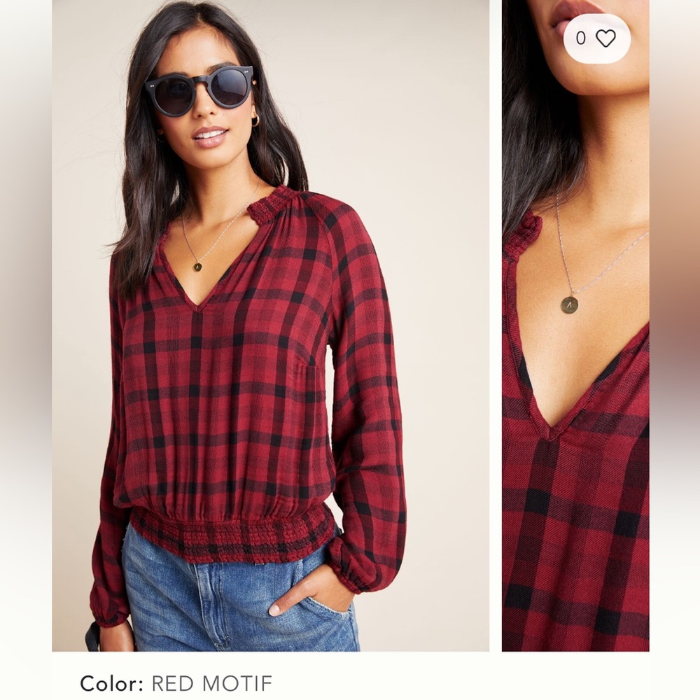 Anthropologie Cloth & Stone Sara Plaid Blouse